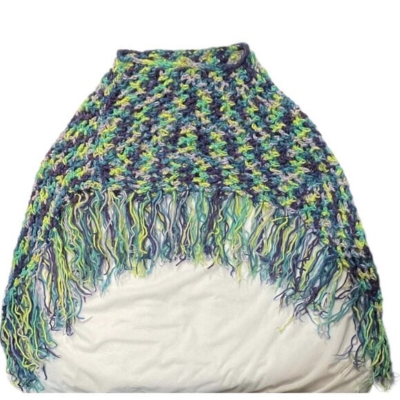 Hand-Made‎ Bohemian Crocheted Poncho/Shawl w/Fringe Multicolor 70's Style Hippie - Picture 13 of 13